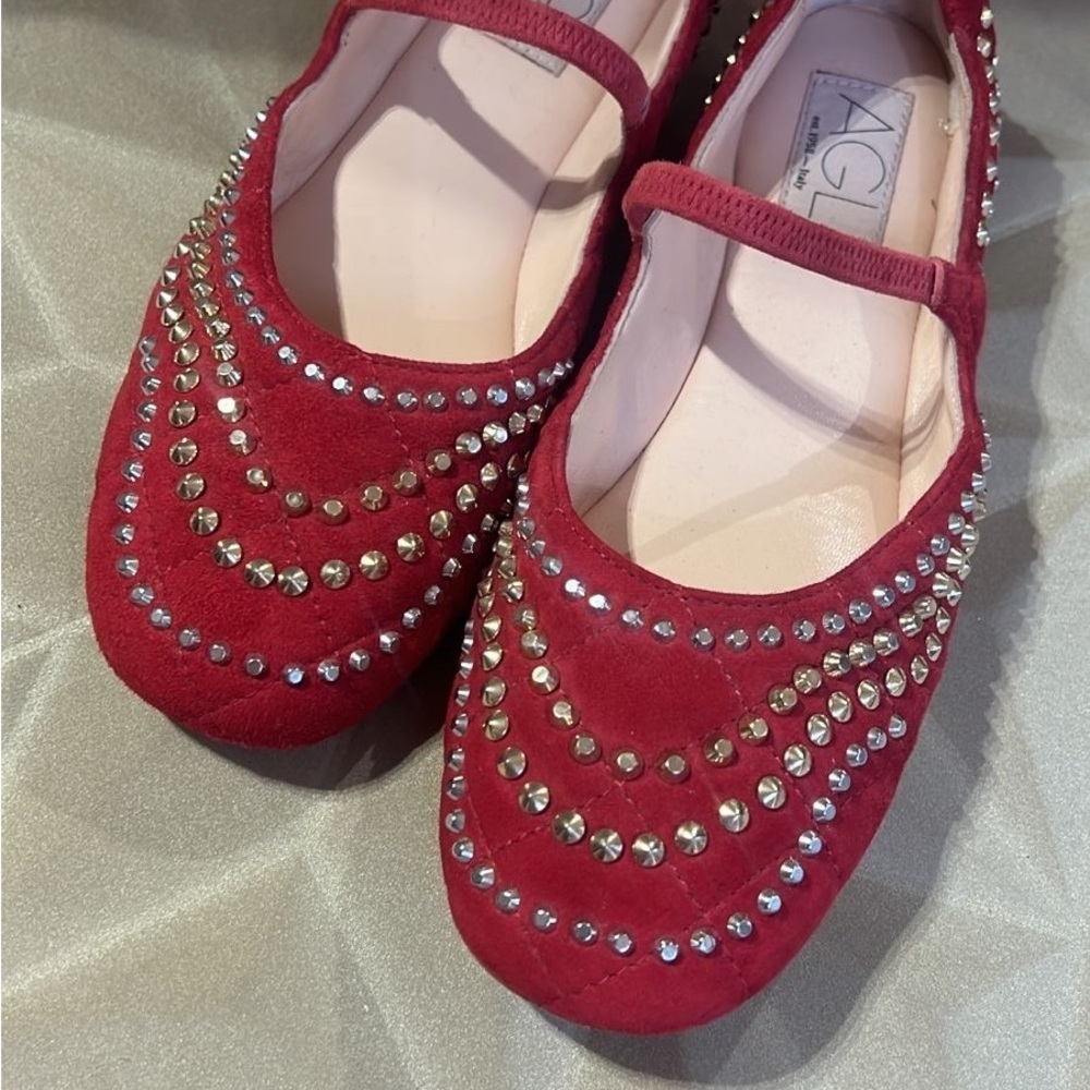 AGL Red Studded Mary Jane Ballet Flats – Nwt Multiple Sizes made in Italy - Picture 2 of 7